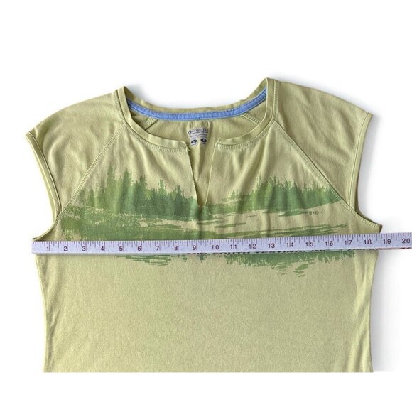 COLUMBIA Womens V Neck Cap Sleeve Graphic T Shirt Large Lime Green Cotton - Picture 8 of 10